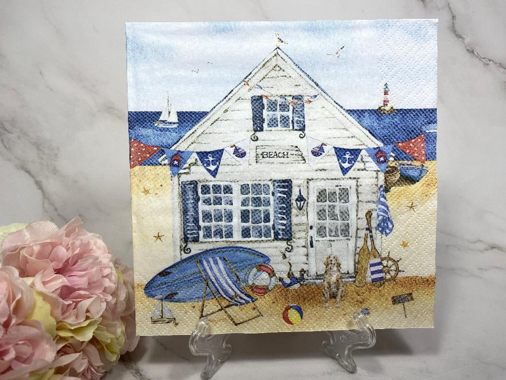 Knutsel servetten beach huis decoupage nr 495, Zee en Strand, Nieuw, Ophalen of Verzenden, Papier of Karton