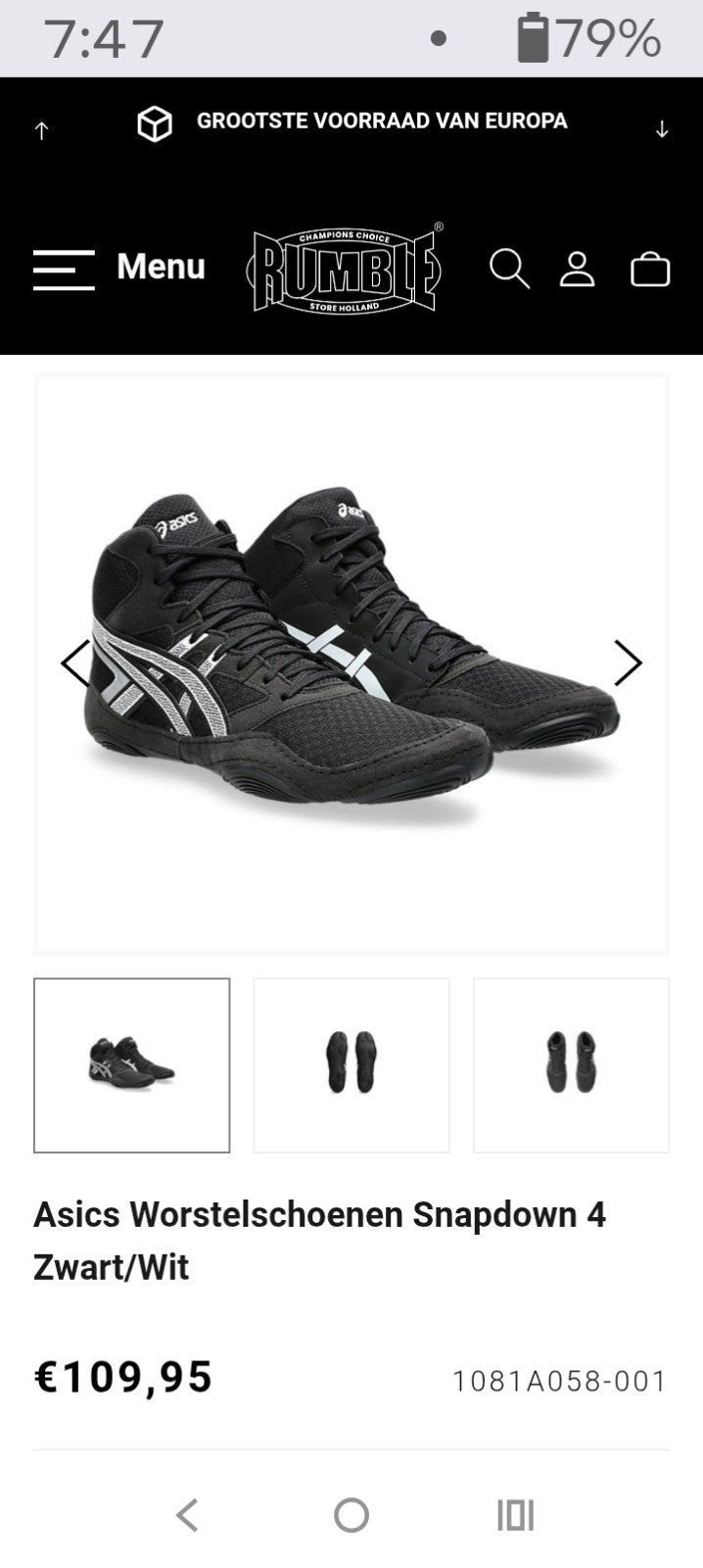 Asics boks of worstelschoenen Snapdown 4 Zwart/Wit, Overige, Maat L, Ophalen of Verzenden, Vechtsportschoenen
