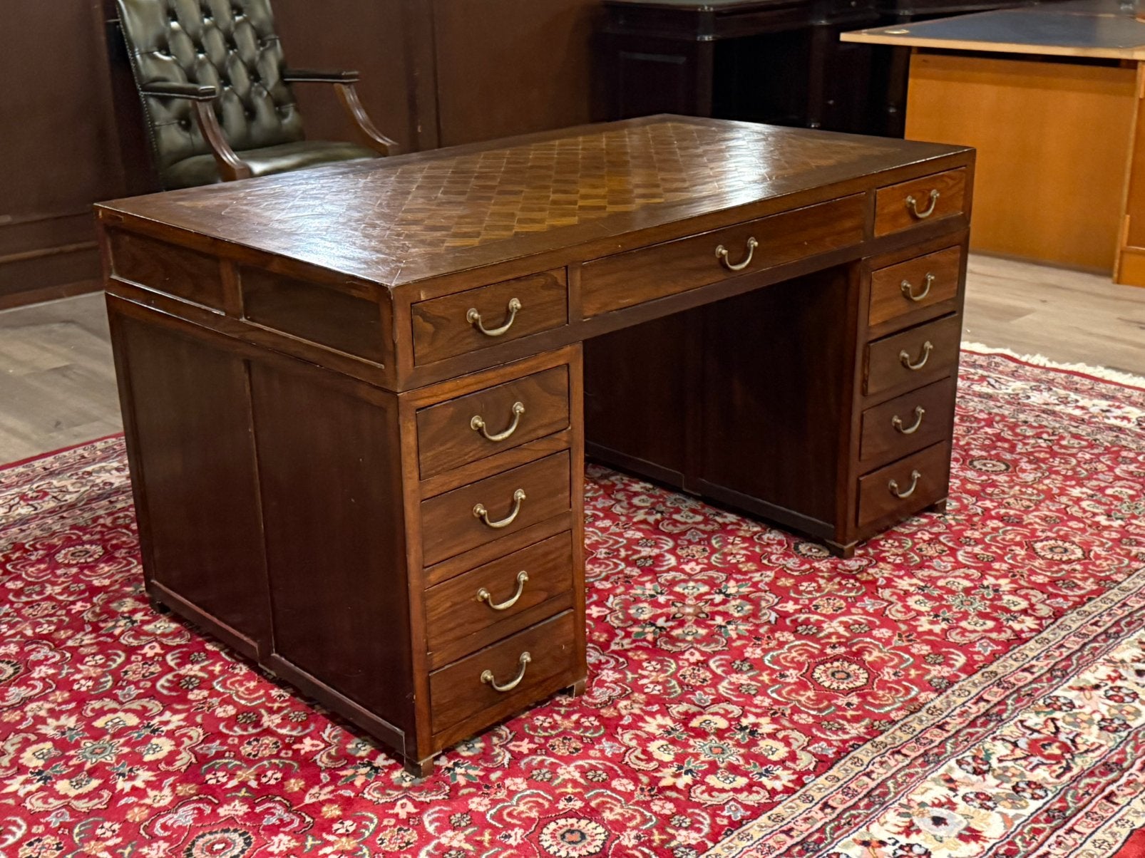 Klassiek Engels bureau (partnerdesk) #689, Huis en Inrichting, Bureaus, Overige typen, Hout, Bruin, Ophalen of Verzenden