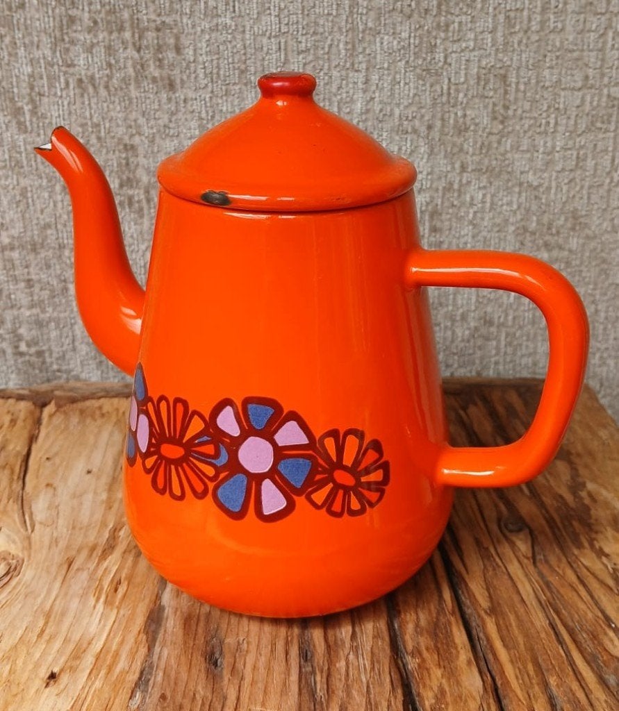 Brabantia koffiepot Diane oranje emaille jaren 70, Antiek en Kunst, Ophalen of Verzenden