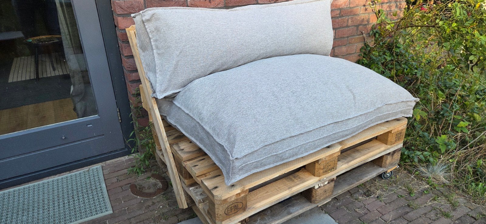 Palletkussens lichtgrijs - zitkussen en rugkussen, Ophalen, Gebruikt, Palletkussen, Grijs