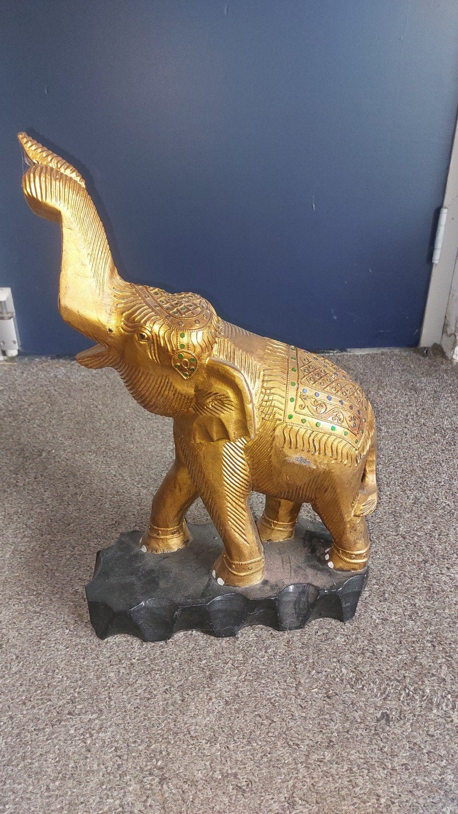 Gouden olifant beeld - 48 cm hoog, Antiek en Kunst, Kunst | Beelden en Houtsnijwerken, Ophalen of Verzenden