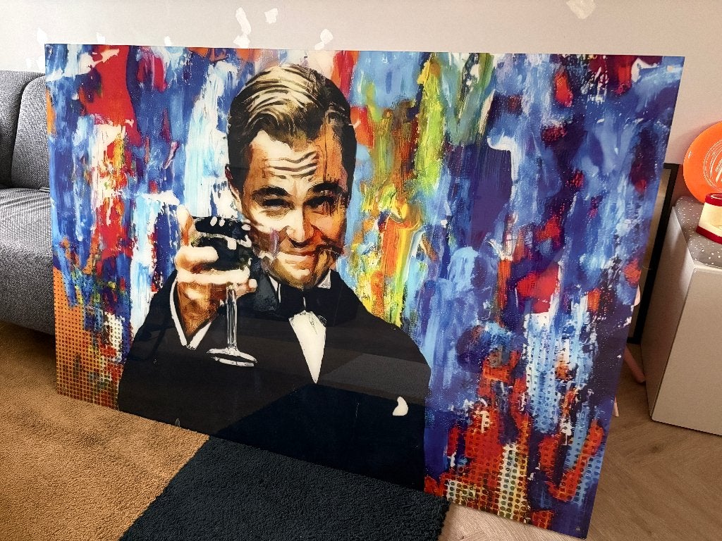 Schilderij Leonardo DiCaprio (Gatsby) incl RVS ophangsysteem, Antiek en Kunst, Ophalen