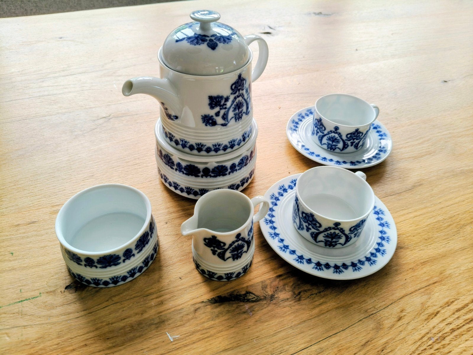 Vintage Melitta Theeservies - Blauw en Wit Porselein, Ophalen of Verzenden