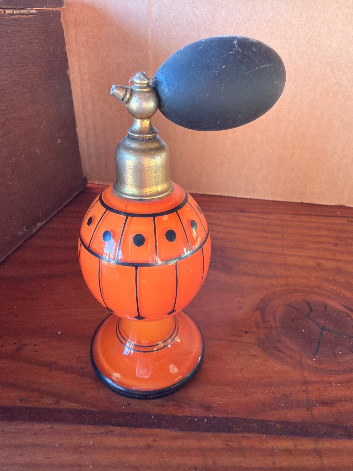 Vintage Oranje Parfumfles met Verstuiver, Ophalen of Verzenden