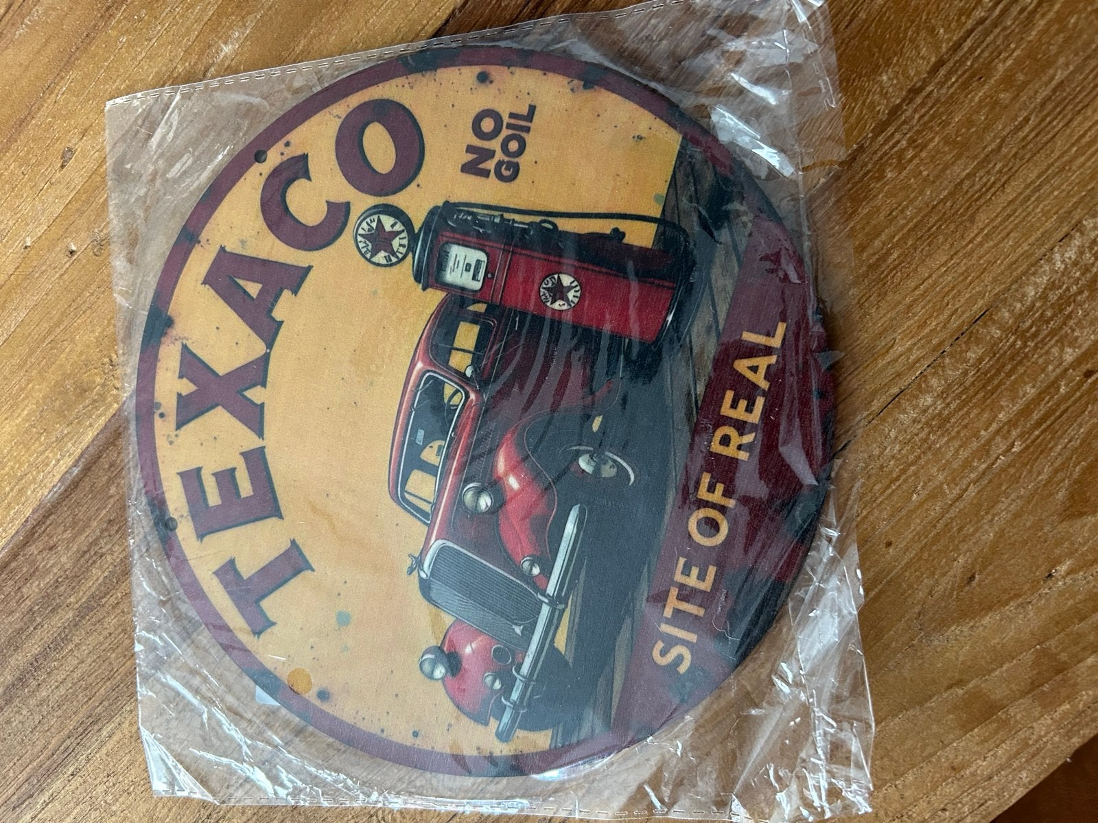 Rond houten Texaco bord - Man Cave/Garage Decoratie, Ophalen of Verzenden, Nieuw