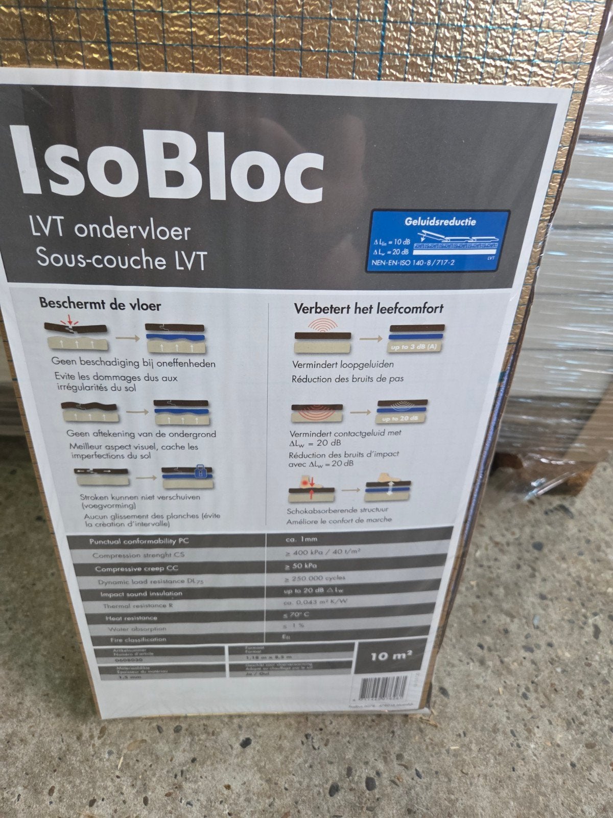 150 m² IsoBloc LVT pvc  ondervloer - Geluidsreducerend, Ophalen of Verzenden, Nieuw, Rechthoekig