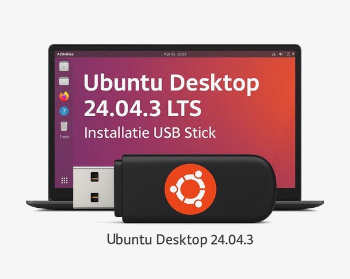 Ubuntu Desktop 24.04.3 LTS stick Incl Handleiding Plug&Play, Computers en Software, Verzenden, Nieuw, Info@fixitallcomputers.nl