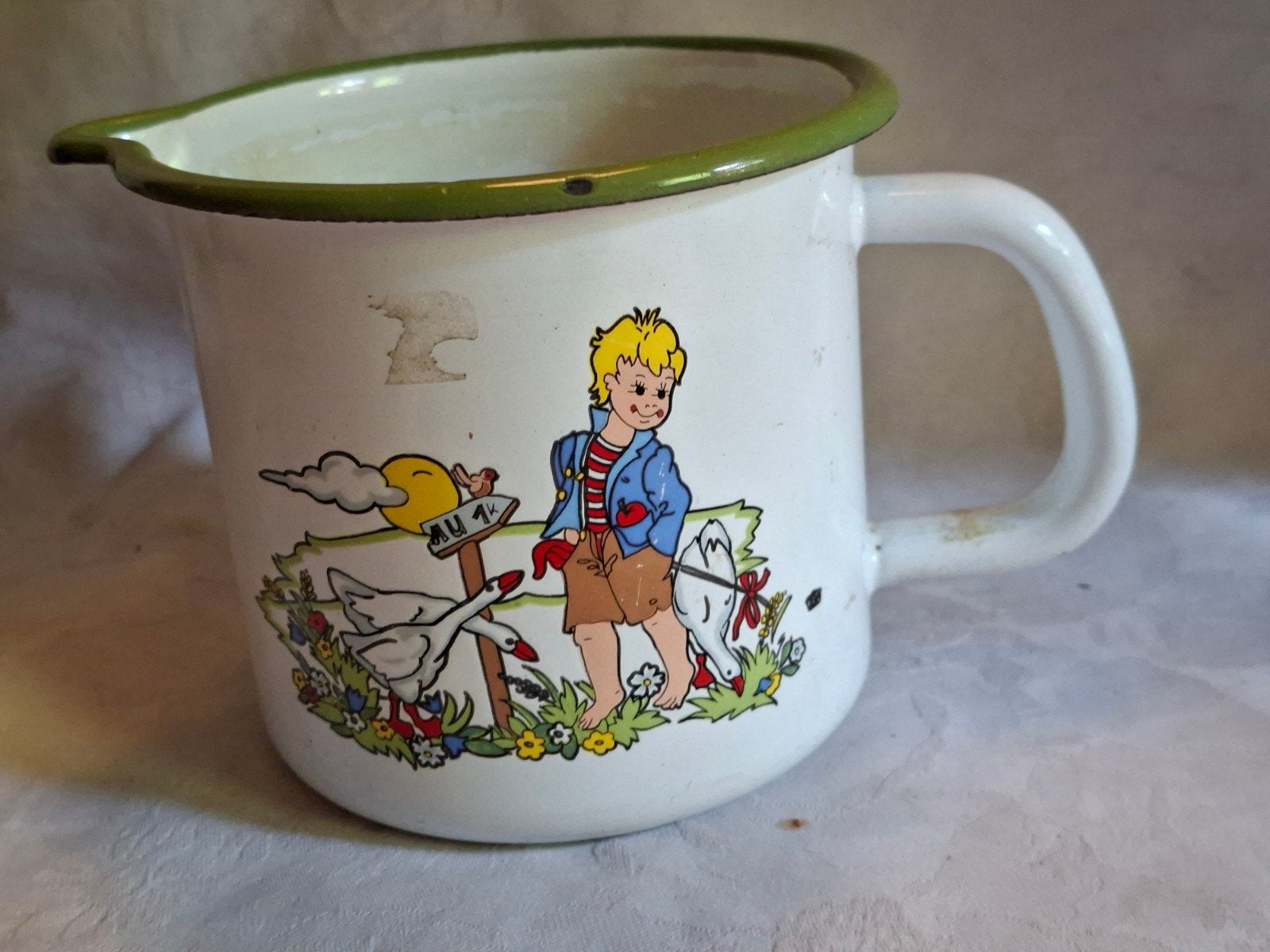emaille melk kannetje 10 cm hoog 14 cm breed, Antiek en Kunst, Verzenden
