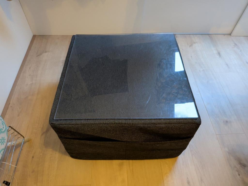 Donkergrijze poef met blad (en matras 1 en 2 pers!), Ophalen, Minder dan 45 cm, Minder dan 55 cm, Gebruikt