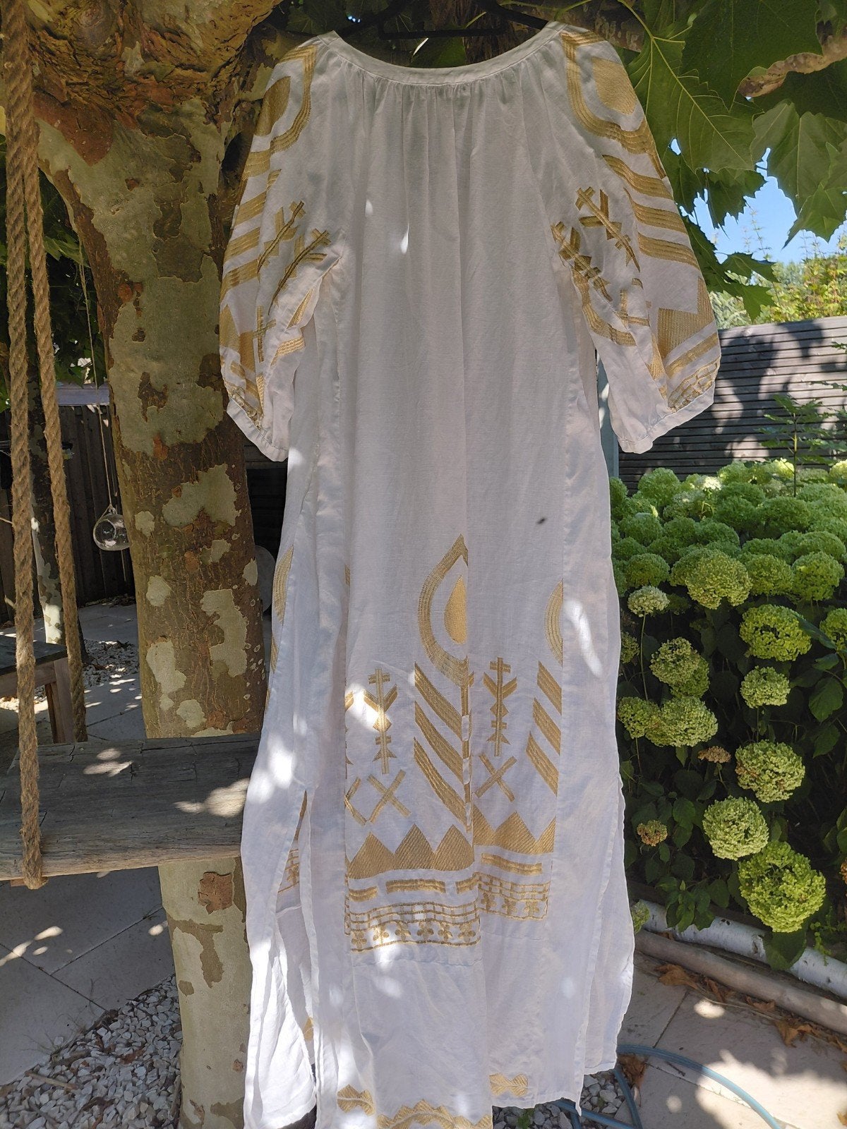 GREEK ARCHIAC KORI maxi jurk/ kaftan wit /goud M, Maat 38/40 (M), Wit, Ophalen of Verzenden, Zo goed als nieuw