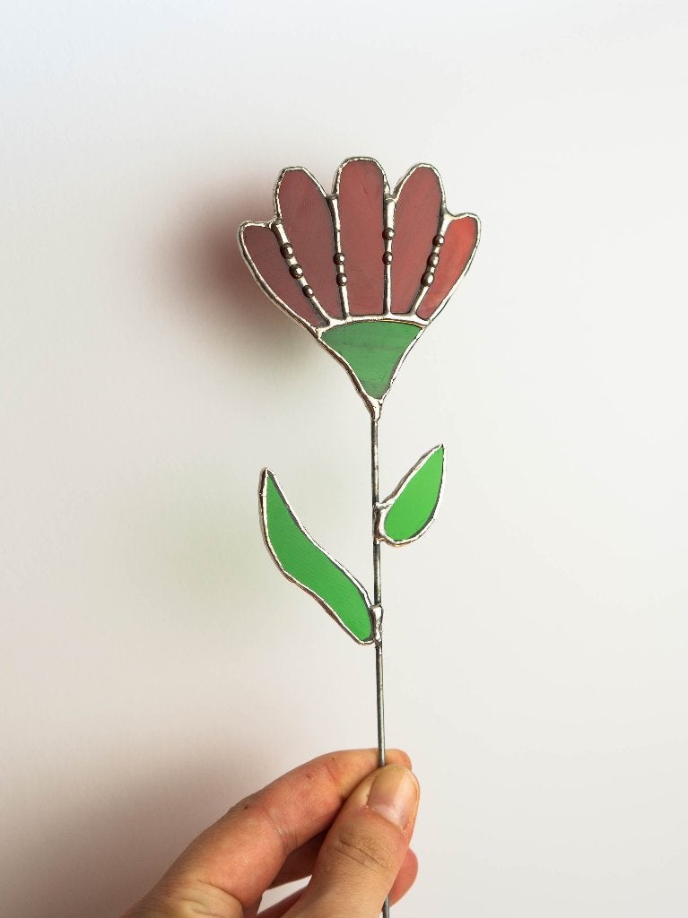 Rode bloem plantensteker - Glas in Lood - handgemaakt, Ophalen of Verzenden, Zo goed als nieuw