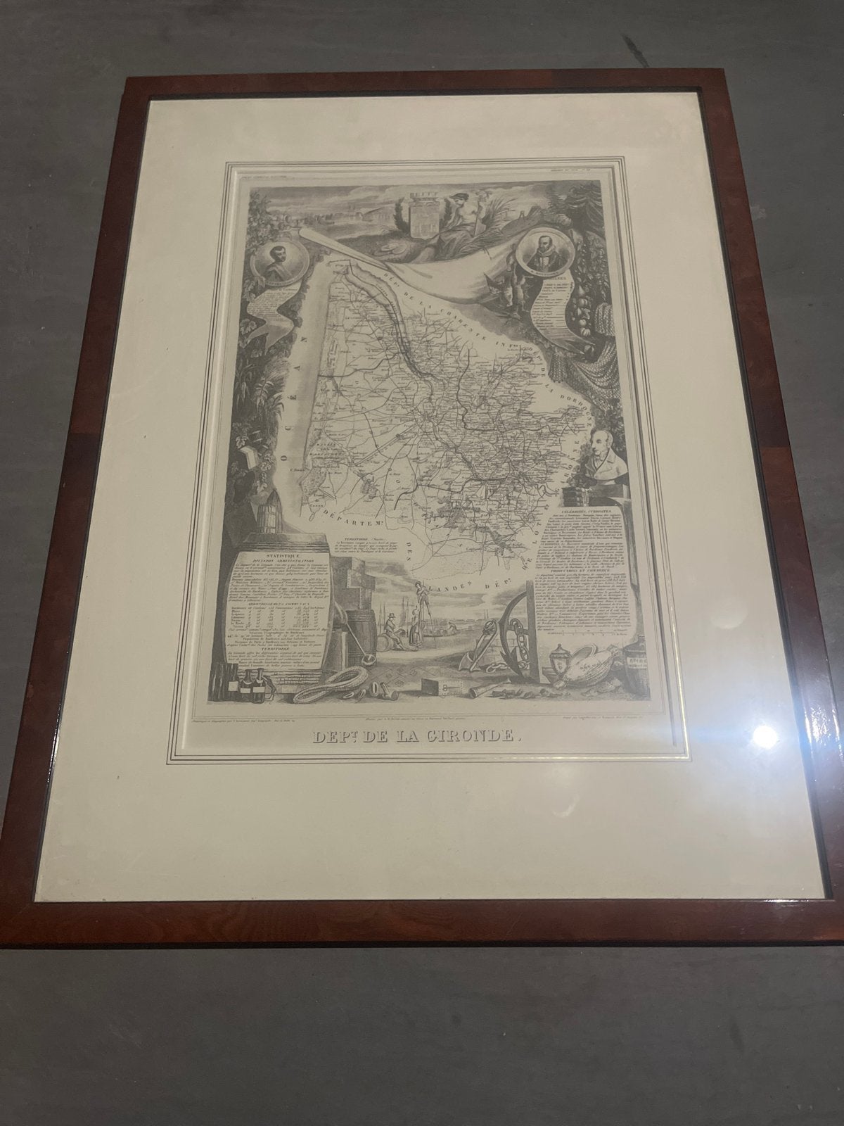 Antieke Gravure: Kaart van Dept. de la Gironde (1800-1899), Ingelijst, 1800 - 1899, Cartografie, Ophalen of Verzenden