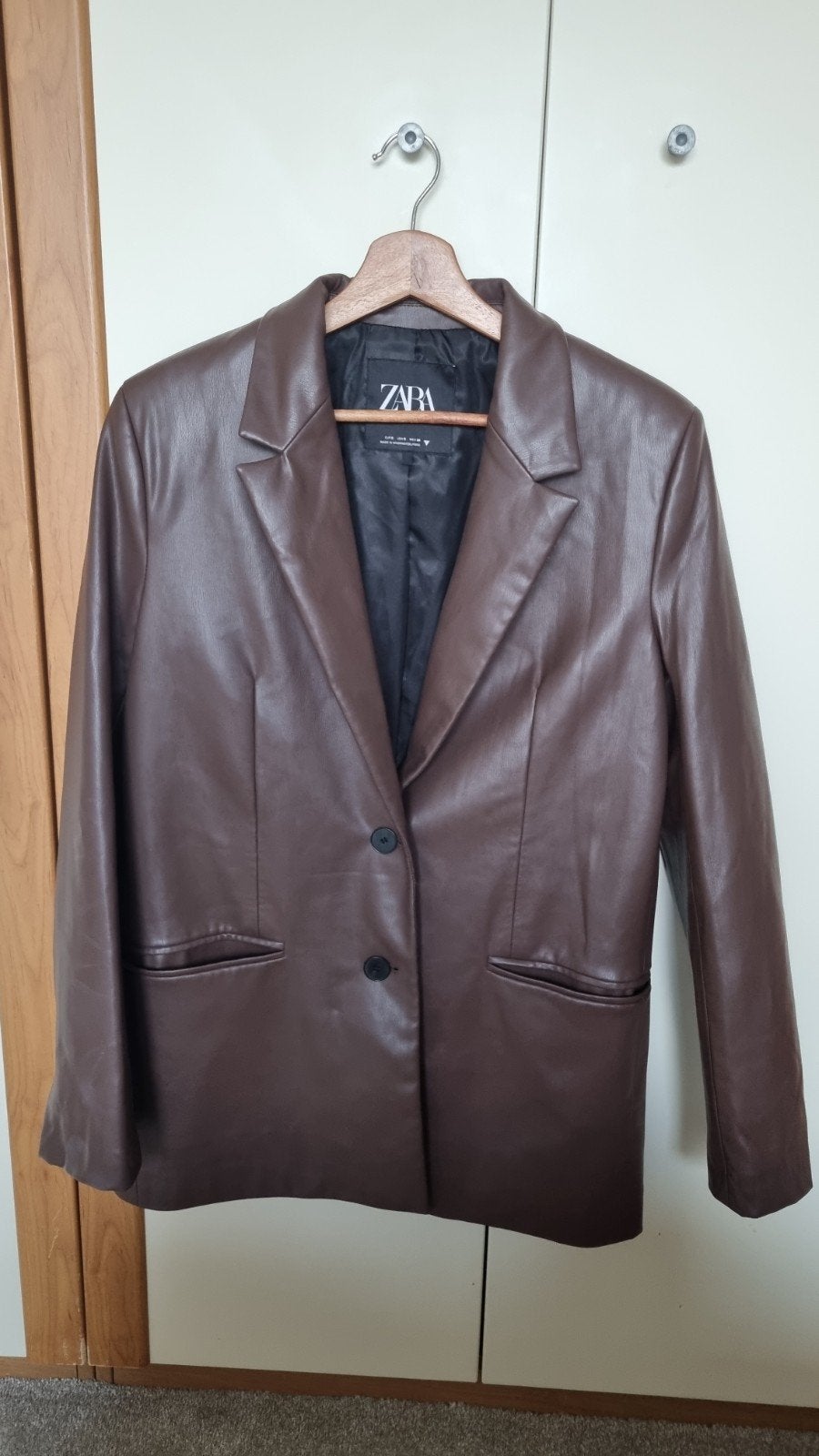 Zara kunstleren blazer bruin, maat S, Bruin, Zara, Ophalen of Verzenden, Maat 36 (S)
