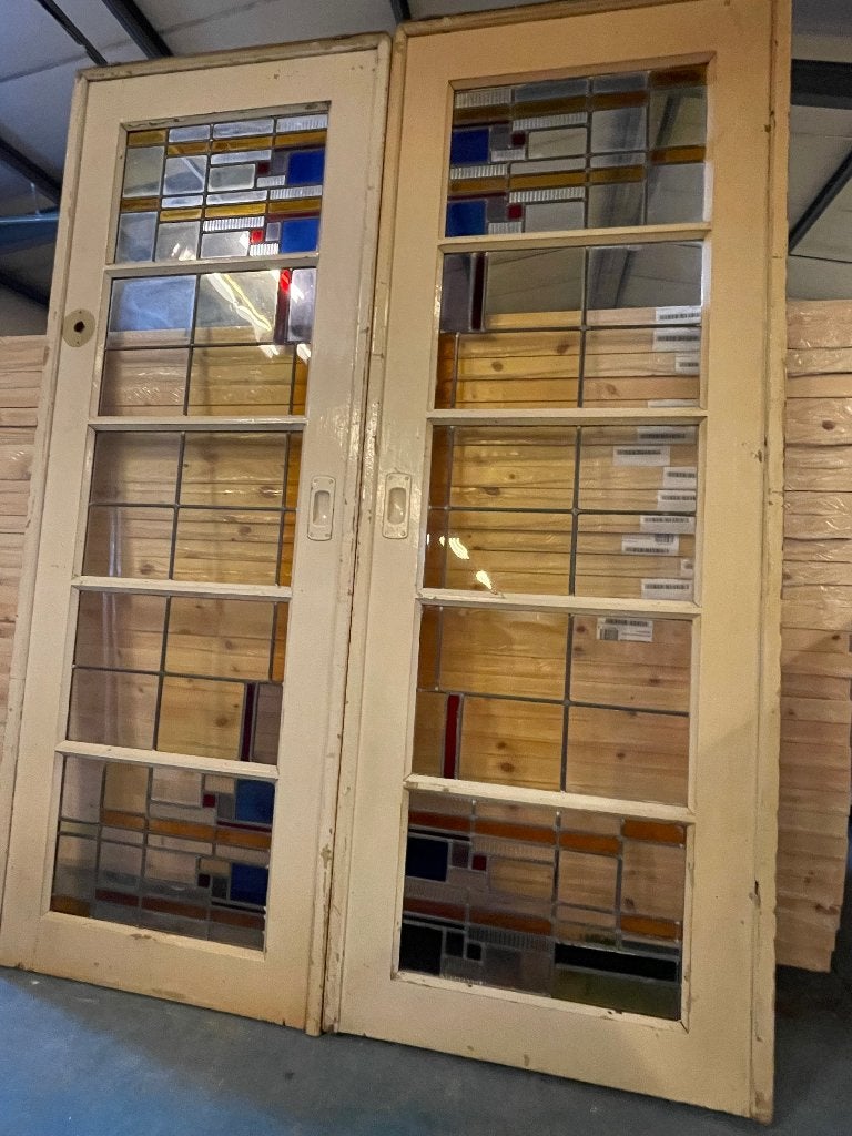 Set schuif / en-suite deuren met glas in lood 190x145cm., Ophalen
