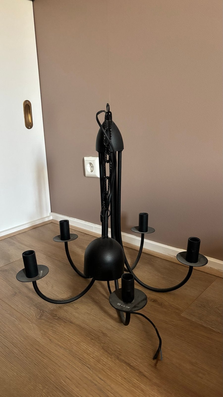 Zwarte Franse Kroonluchter - Vintage Stijl, Huis en Inrichting, Lampen | Kroonluchters, Ophalen, Gebruikt, E14 (klein), Metaal