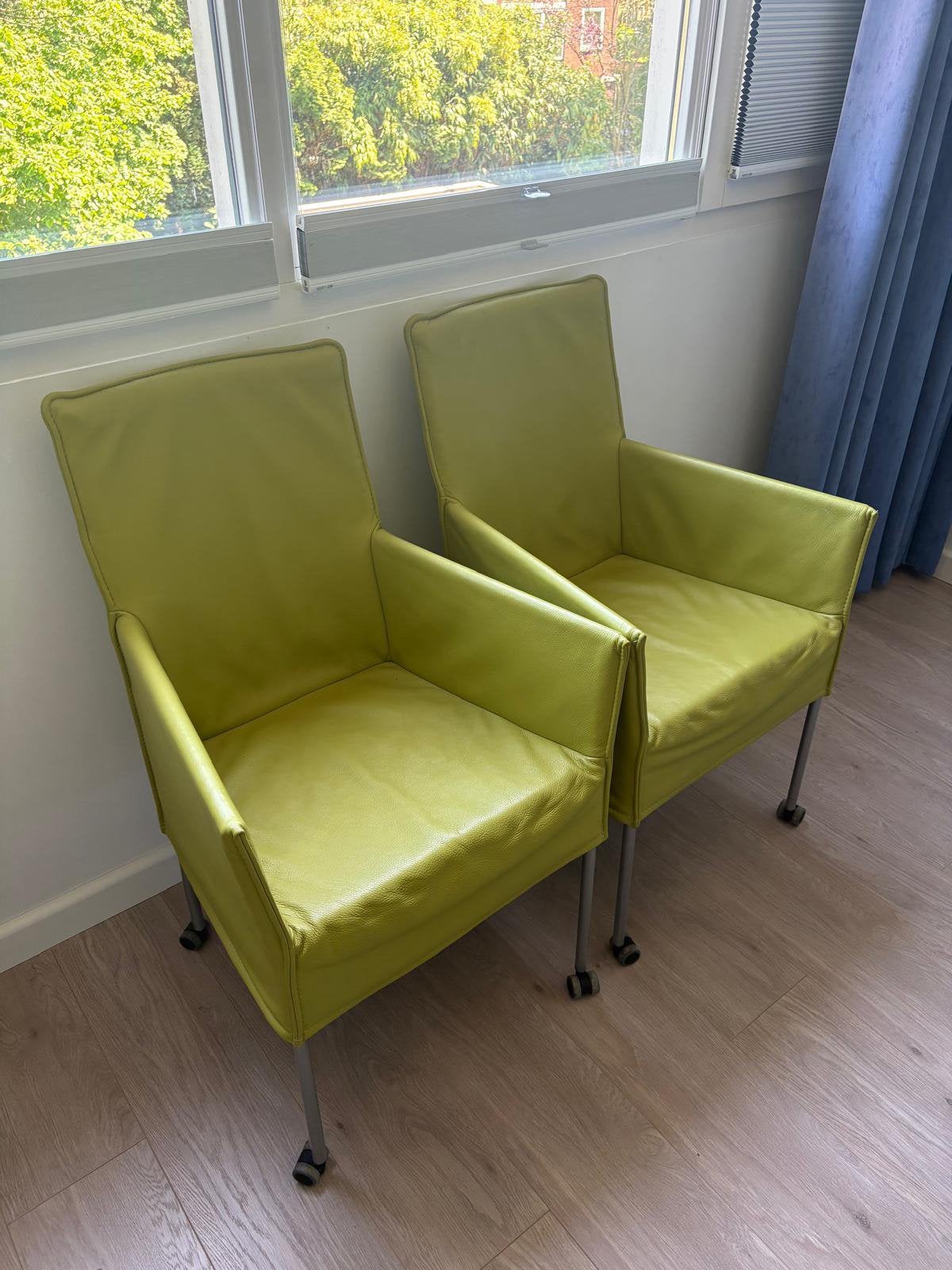 GRATIS!! Groene leren eerkamer stoelen, Ophalen, Zo goed als nieuw, 75 tot 100 cm, 50 tot 75 cm