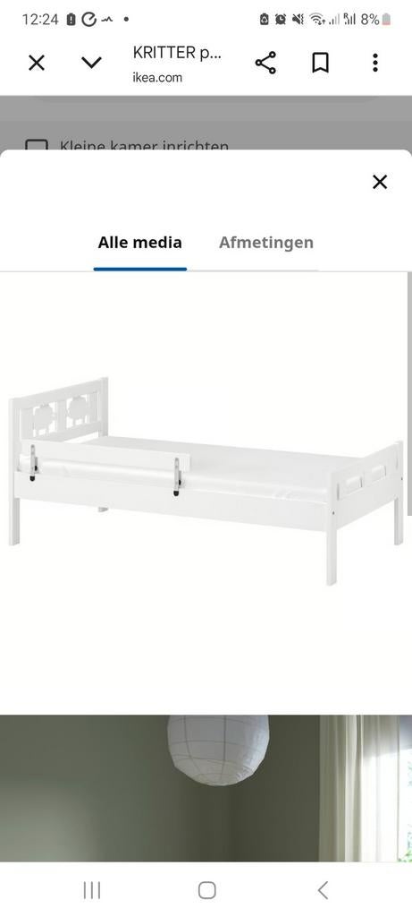 IKEA KRITTER Peuterbed - Wit met Valbeveiliging, Kinderen en Baby's, Kinderkamer | Bedden, Gebruikt, 160 tot 180 cm, 70 tot 85 cm