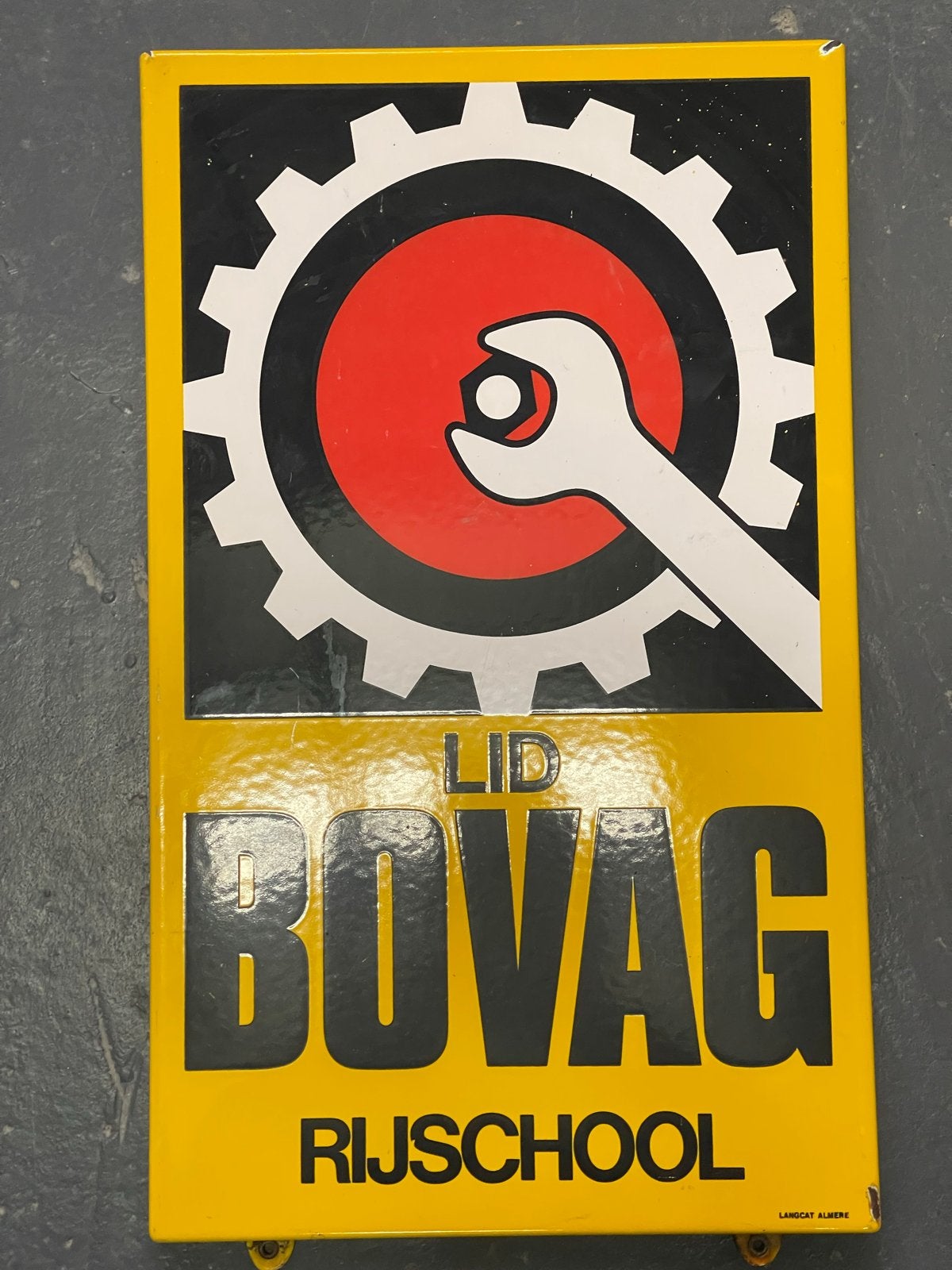 Vintage BOVAG Rijschool Emaille Reclamebord, Verzamelen, Ophalen, Gebruikt, Reclamebord