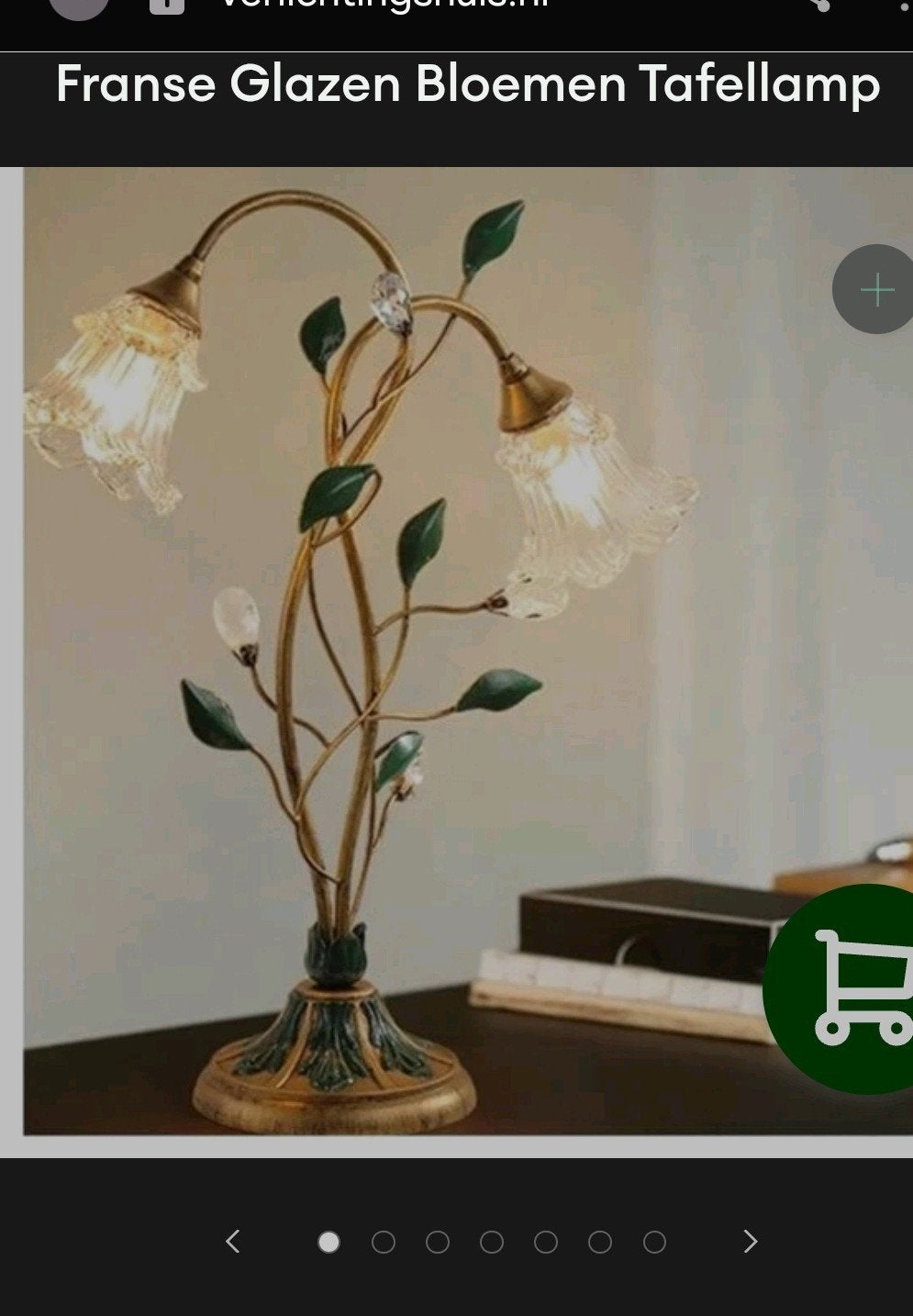 Vintage Tafellamp met Bloemen en Bladeren - brocante lamp, Ophalen, Gebruikt, Overige merken, Met schakelaar