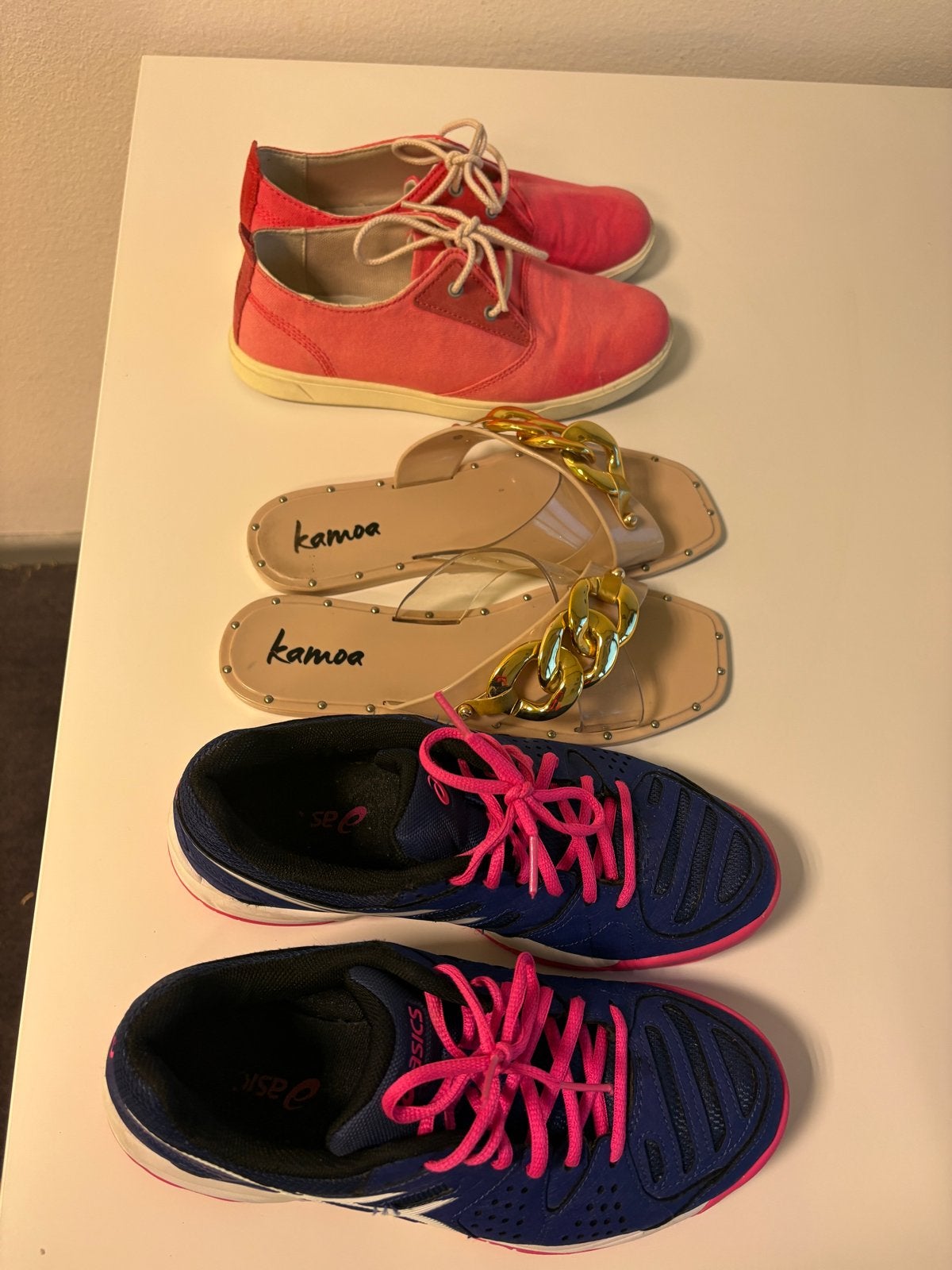 3 paar diverse schoenen maat 39 (Timberland, Kamoa, Asics), Ophalen of Verzenden, Gedragen, Roze, Sandalen of Muiltjes
