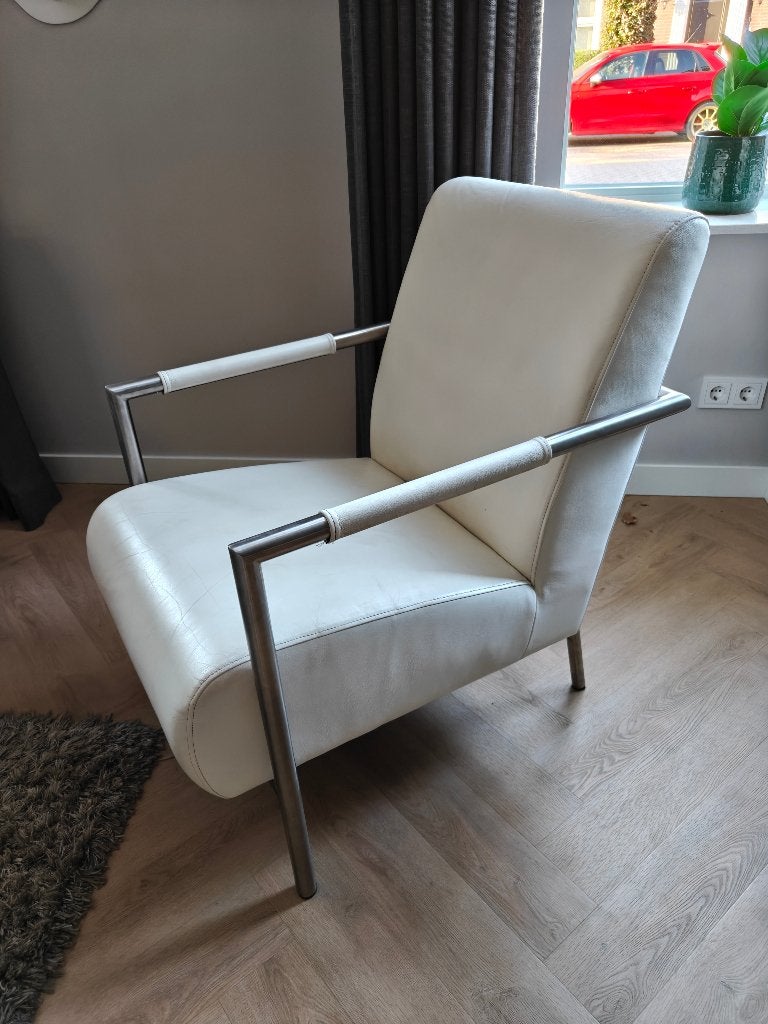 fauteuil wit stoel, Huis en Inrichting, Ophalen, Gebruikt, 50 tot 75 cm, Leer