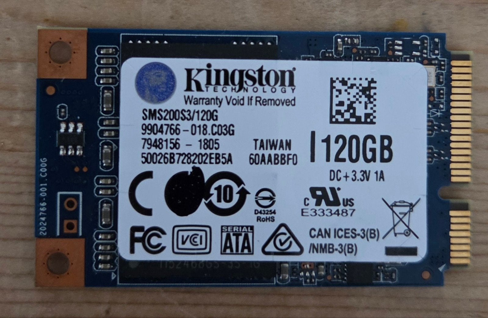 Kingston mSATA SSD 120GB - SMS200S3/120G, Computers en Software, Intern, Gebruikt, Support@kingston.com, Laptop