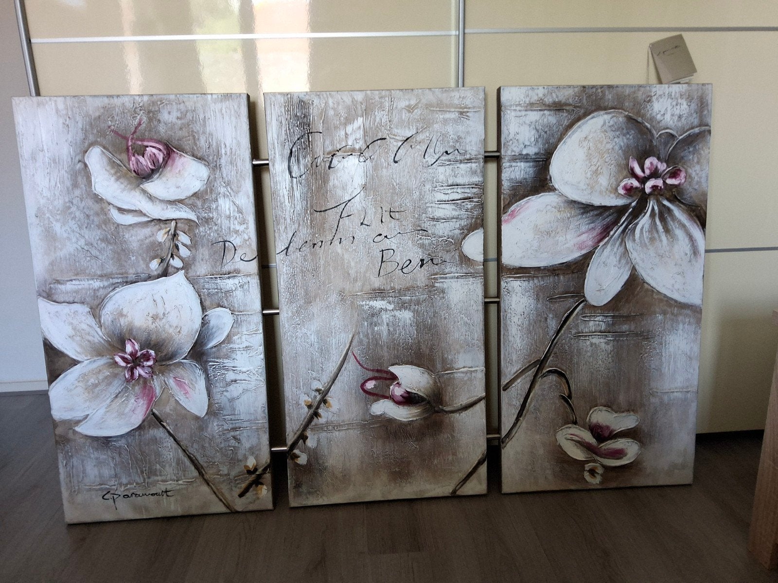 Drieluik bloemen 3 keer 100x50cm, Ophalen, 125 cm of meer, Schilderij