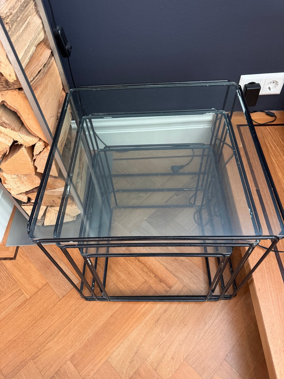 Max Sauze Salontafel Set -Mimiset Isocele Draadstaal en Glas, Ophalen, Minder dan 45 cm, Minder dan 55 cm, Gebruikt