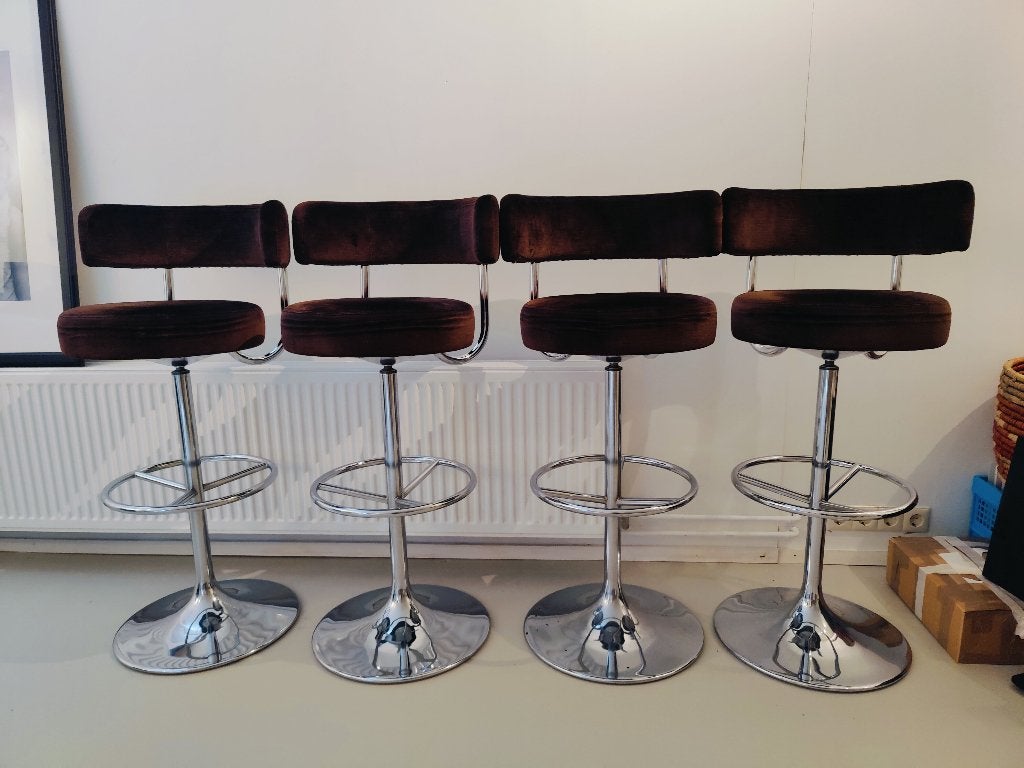 Vintage Borje Johanson Barkruk Design Barstool Velvet, 4 krukken, Ophalen, Zo goed als nieuw, 60 tot 90 cm