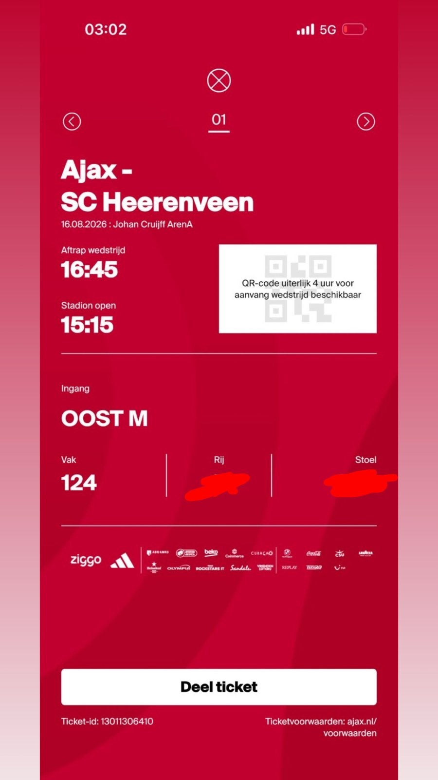 Tickets Ajax sc heerenveen, Losse kaart, Eén persoon, Augustus
