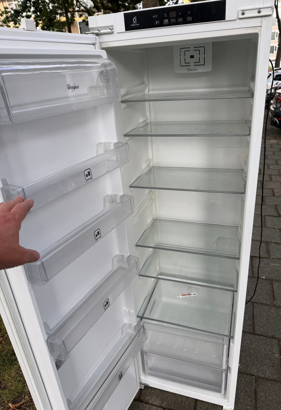 Mooie grote whirlpool inbouw koelkast  VASTE PRIJS  90  EURO, Ophalen, Zonder vriesvak, 200 liter of meer, 160 cm of meer