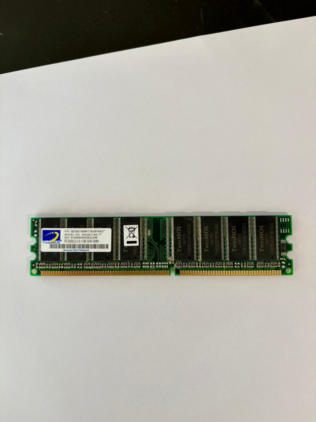 TwinMOS PC3200 (CL2,5) 1GB DDR RAM Geheugen, Ophalen, DDR, Desktop, 1 GB of minder