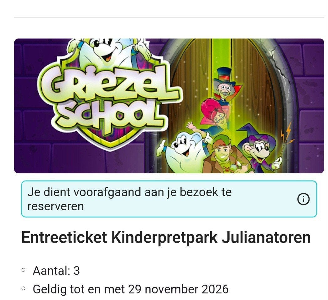 3 entreetickets voor julianatoren te koop, Tickets en Kaartjes, Drie personen of meer, Ticket of Toegangskaart