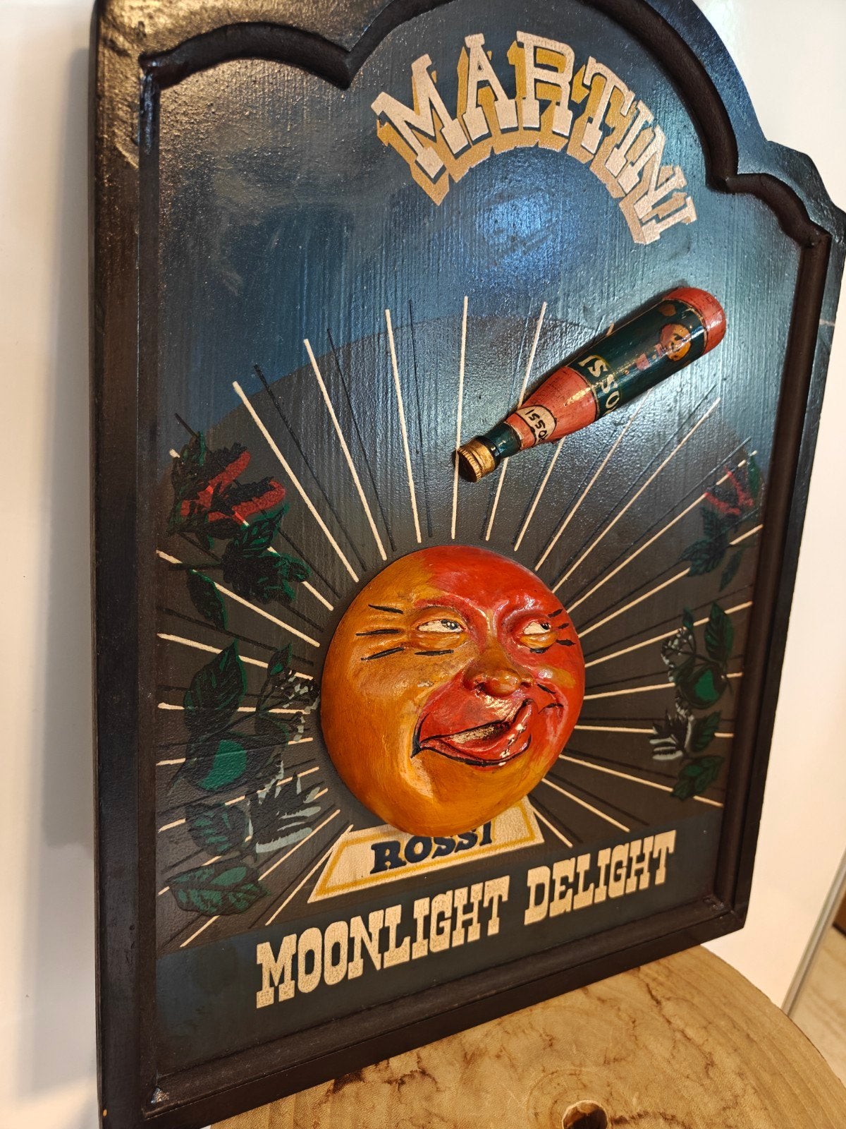ZELDZAAM OUD 3 D PUB BORD MARTINI ROSSI HOUT 45 X 34 CM, Reclamebord, Gebruikt, Martini Rossi, Ophalen of Verzenden