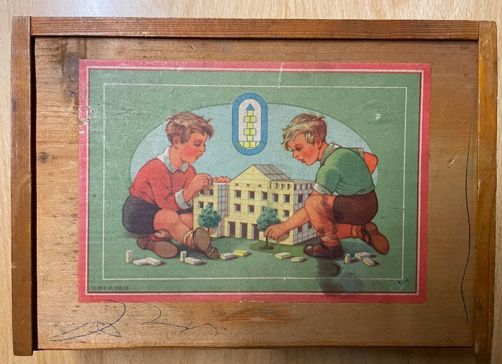 Vintage houten blokkendoos en losse houten blokken, Kinderen en Baby's, Ophalen of Verzenden, Gebruikt, Overige typen