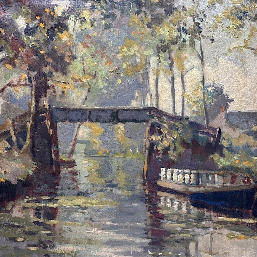 Dirk Twaalfhoven (1896-1990) - bruggetje, Giethoorn, Ophalen of Verzenden