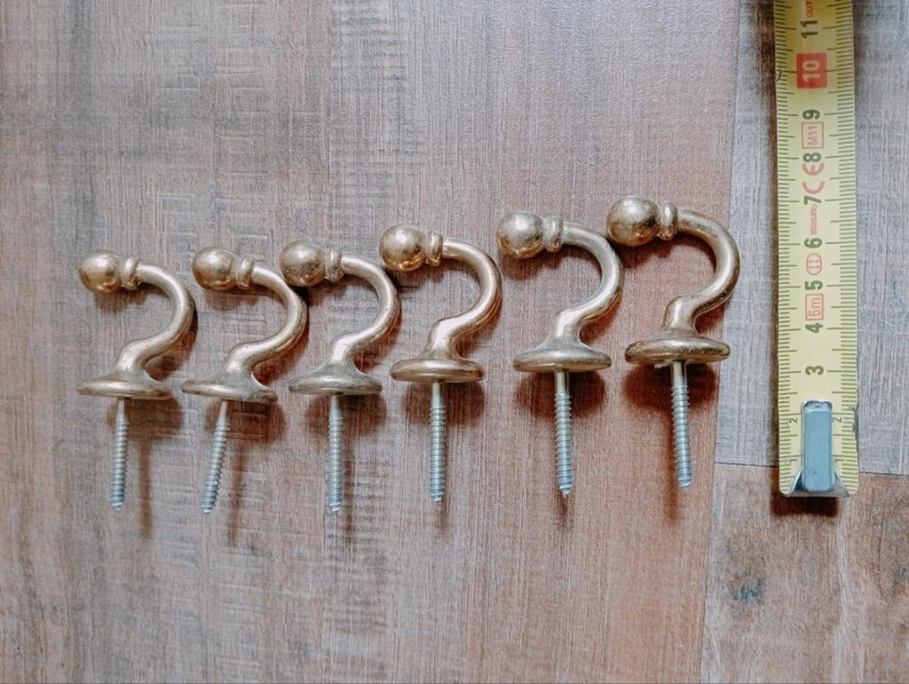 Messing gordijn embrasse  haken 6 stuks, Ophalen of Verzenden, Gebruikt, Brocante, Goud