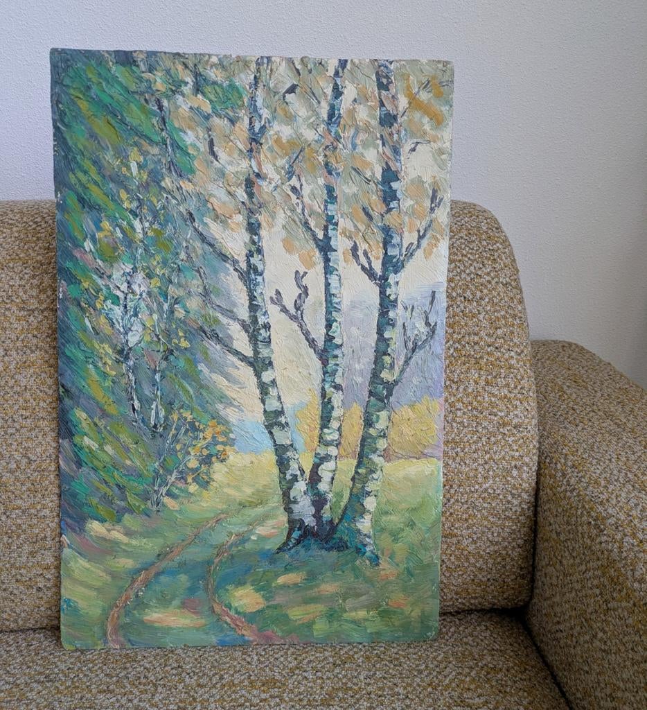 Prachtig expressief schilderij - Bos, natuur - berkenboom, Ophalen of Verzenden