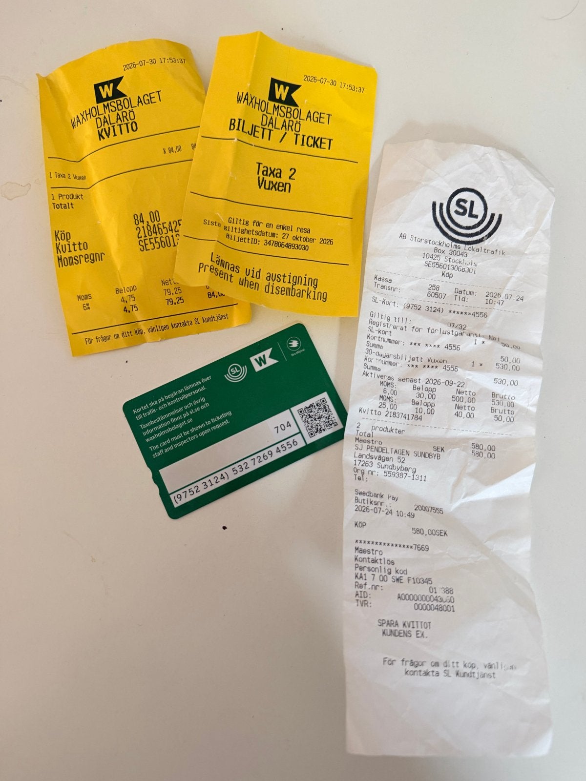 Stockholm OV-kaart en enkeltje Archipelago, Tickets en Kaartjes, Eén persoon, Bus, Metro of Tram, Buitenland, Algemeen kaartje