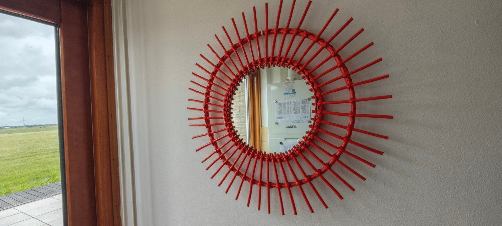 Vintage Ronde Oranje Spiegel - 55cm Diameter, Ophalen