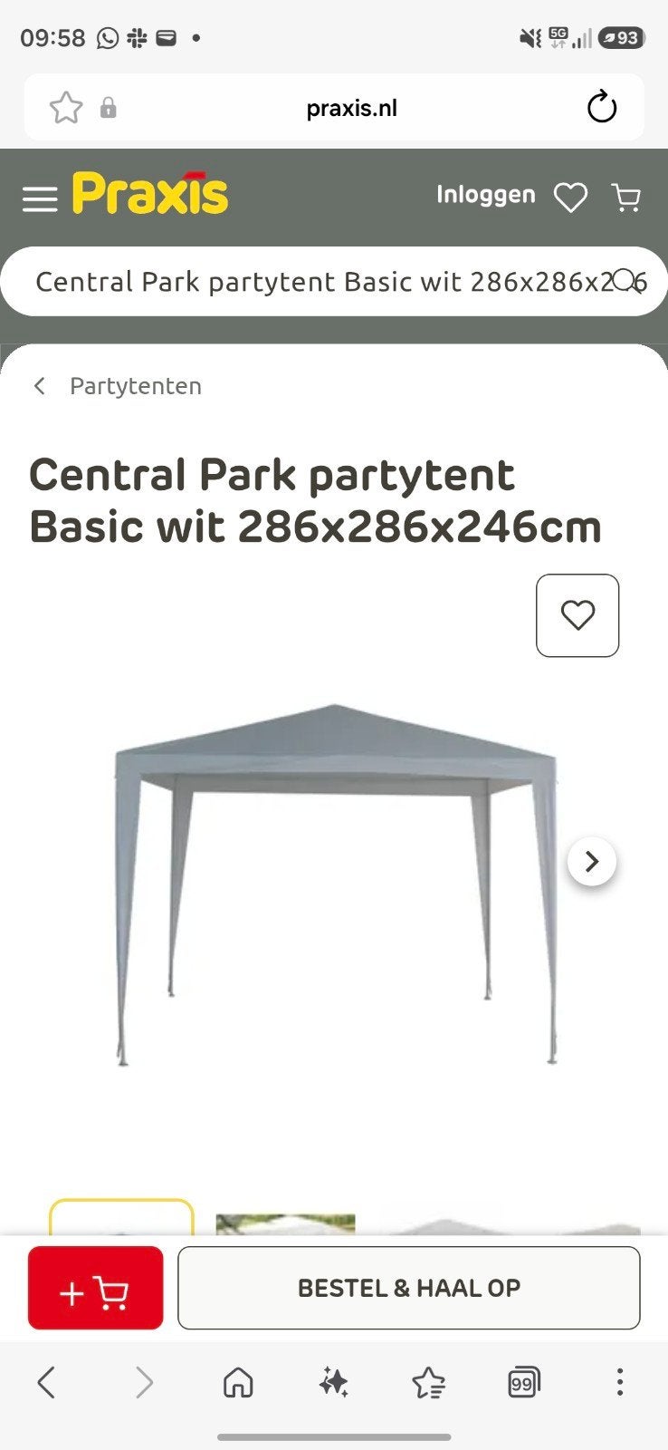 Central Park Partytent Basic wit 286x286x246cm, Tuin en Terras, Partytent, Minder dan 4 meter, Nieuw, 2 meter of meer