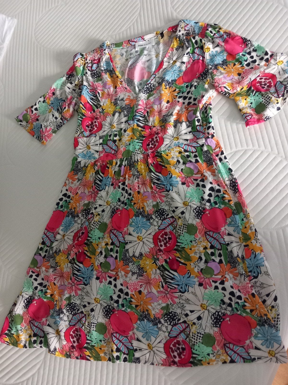 POM Amsterdam jurk met bloemenprint en granaatappels, Kleding | Dames, Jurken, Maat 38/40 (M), Meerkleurig, Ophalen of Verzenden