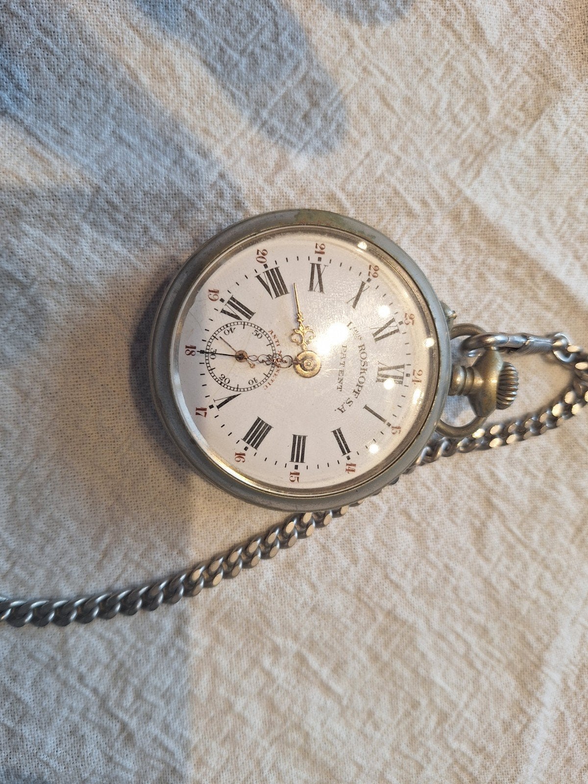 Antiek Louis Roskopf S.A. Patent zakhorloge met ketting, Verzenden
