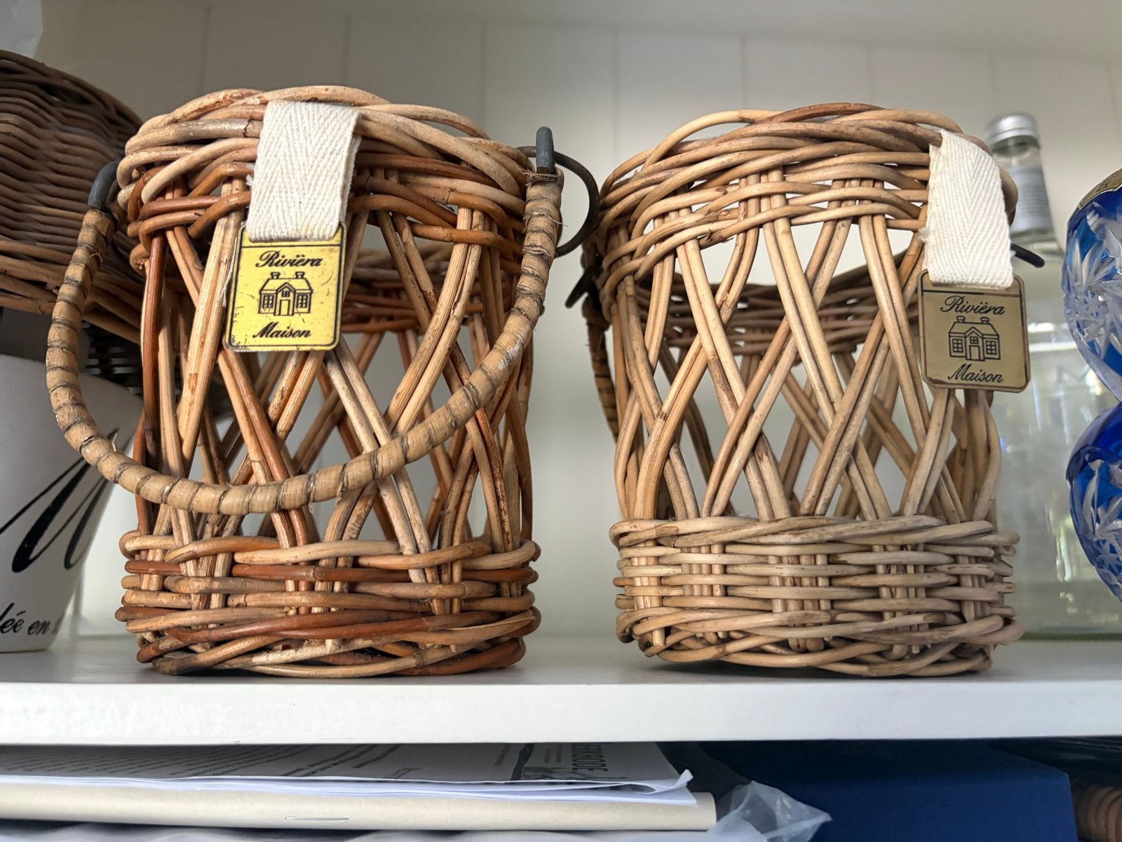 Riviera Maison rieten mandjes - set van 2, Ophalen of Verzenden, Gebruikt