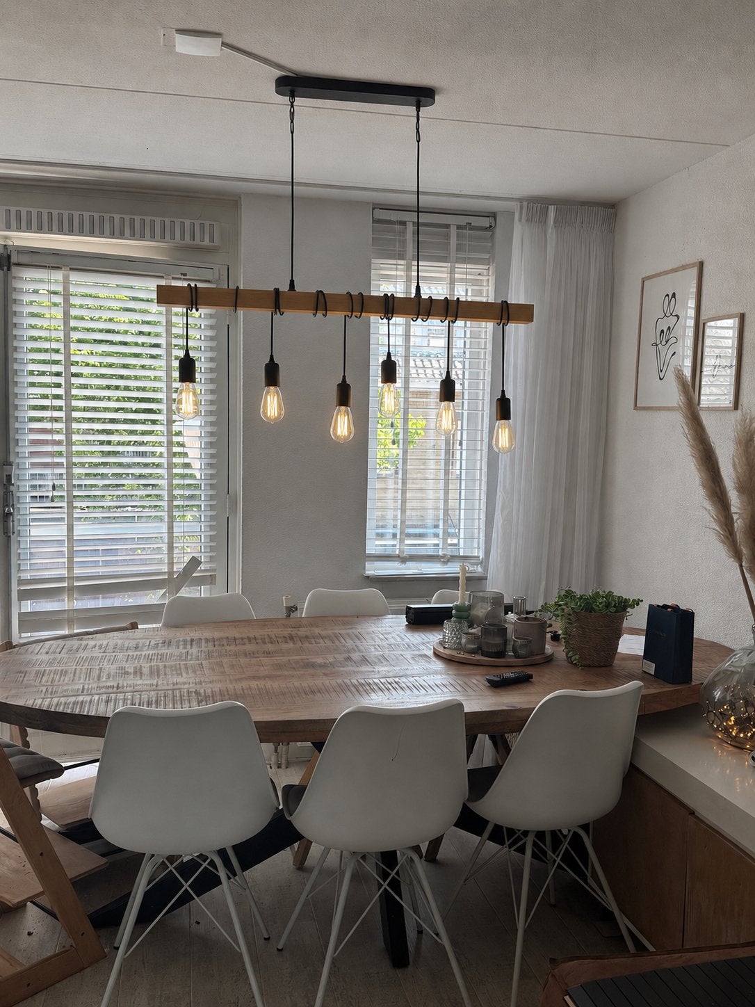 Industriële hanglamp met 5 Edison LED lampen, Ophalen, Zo goed als nieuw, Hout, 75 cm of meer