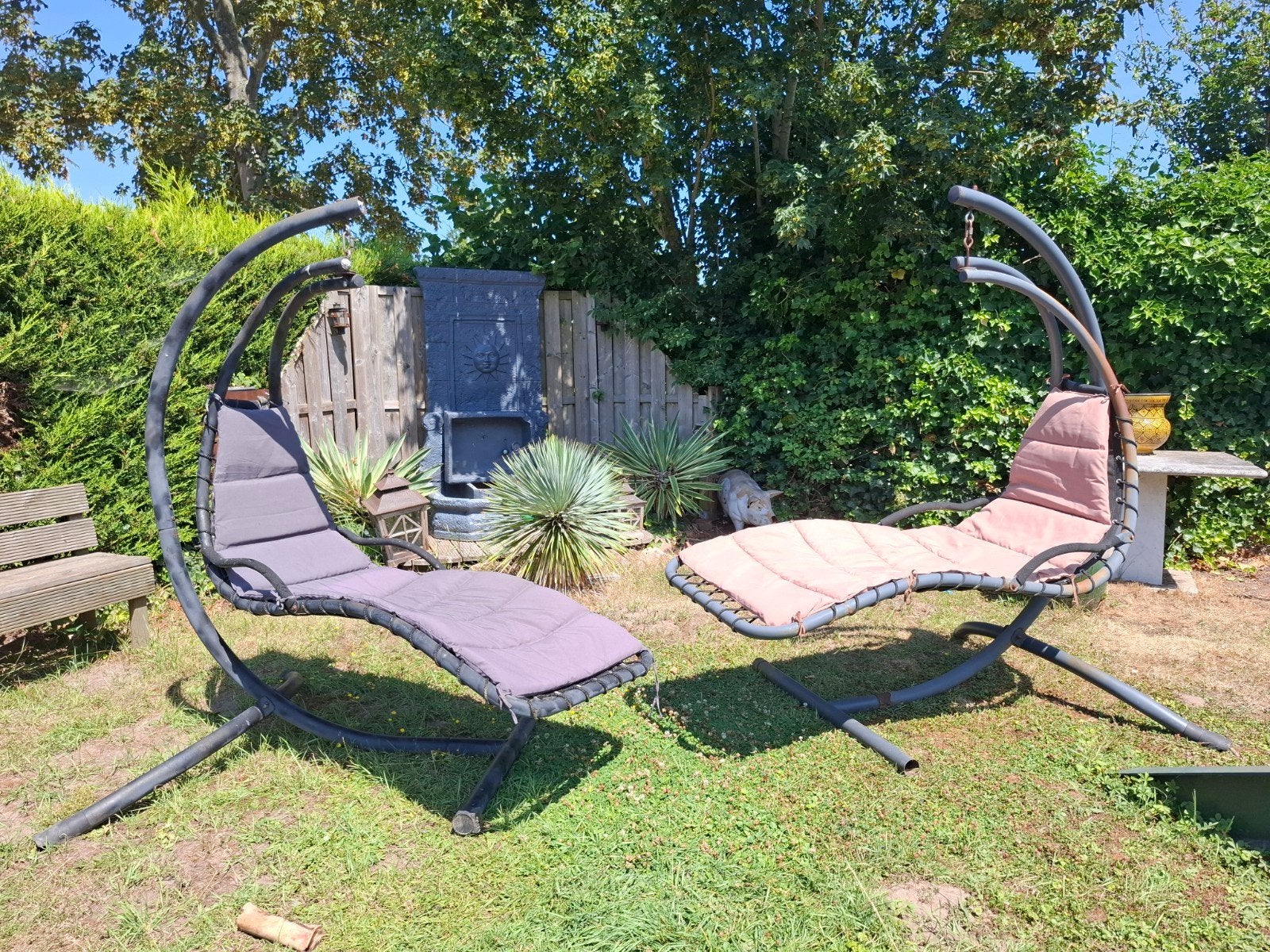 2x Hangstoel/Ligstoel met kussens, Tuin en Terras, Ophalen, Gebruikt, Metaal