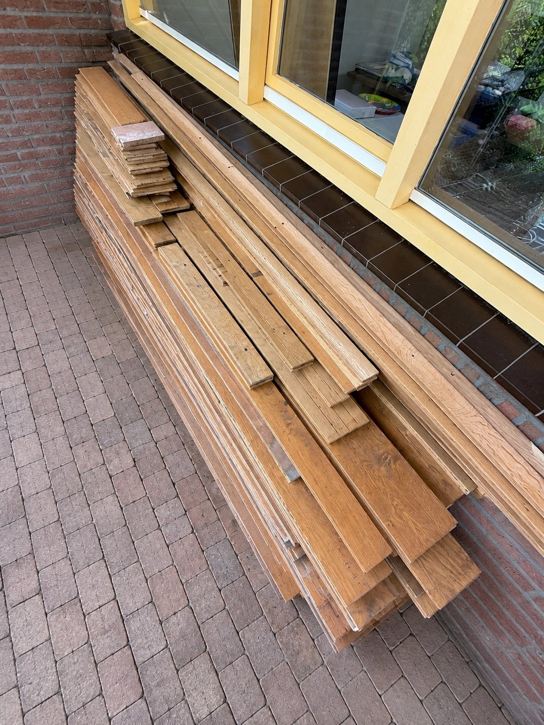 30m² eikenhouten vloer 20mm + plinten & clips, Ophalen, Gebruikt, Vloerdelen of -planken, 10 m² of meer