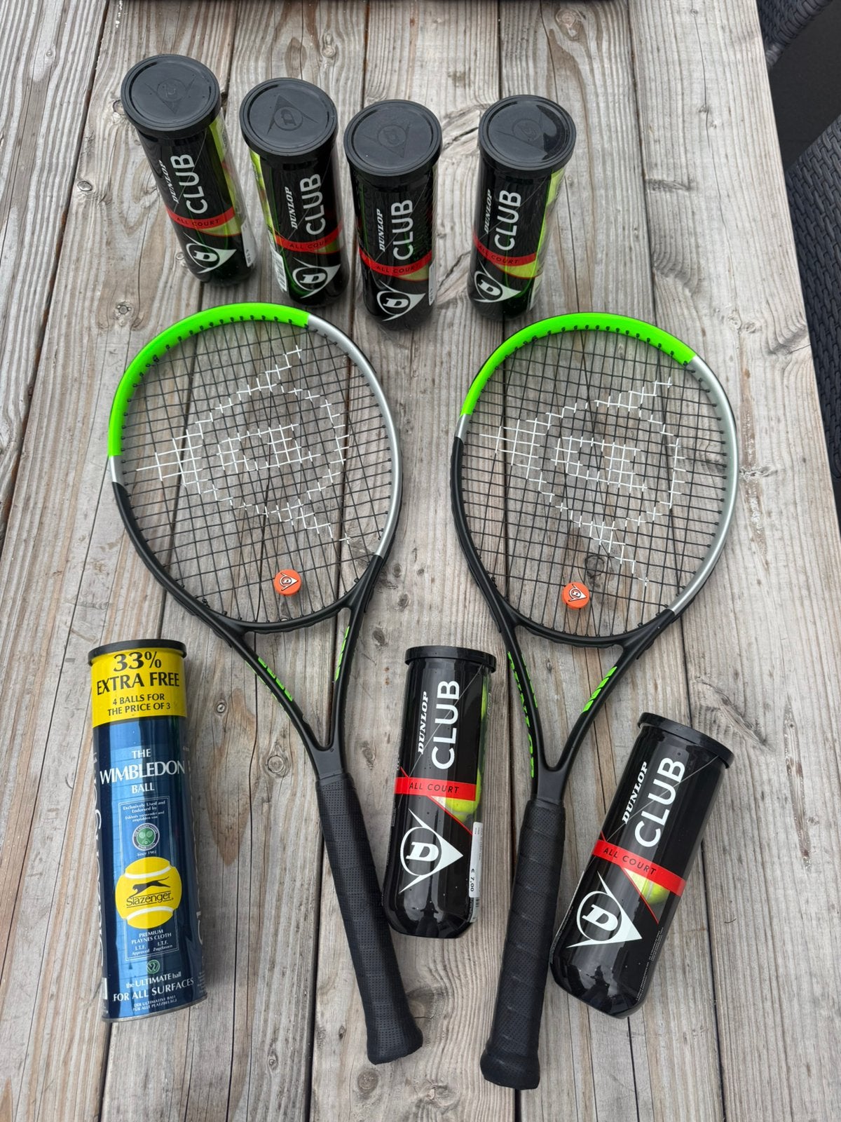 2 Dunlop tennisrackets met ballen z.g.a.n!!!!, Ophalen of Verzenden, Zo goed als nieuw