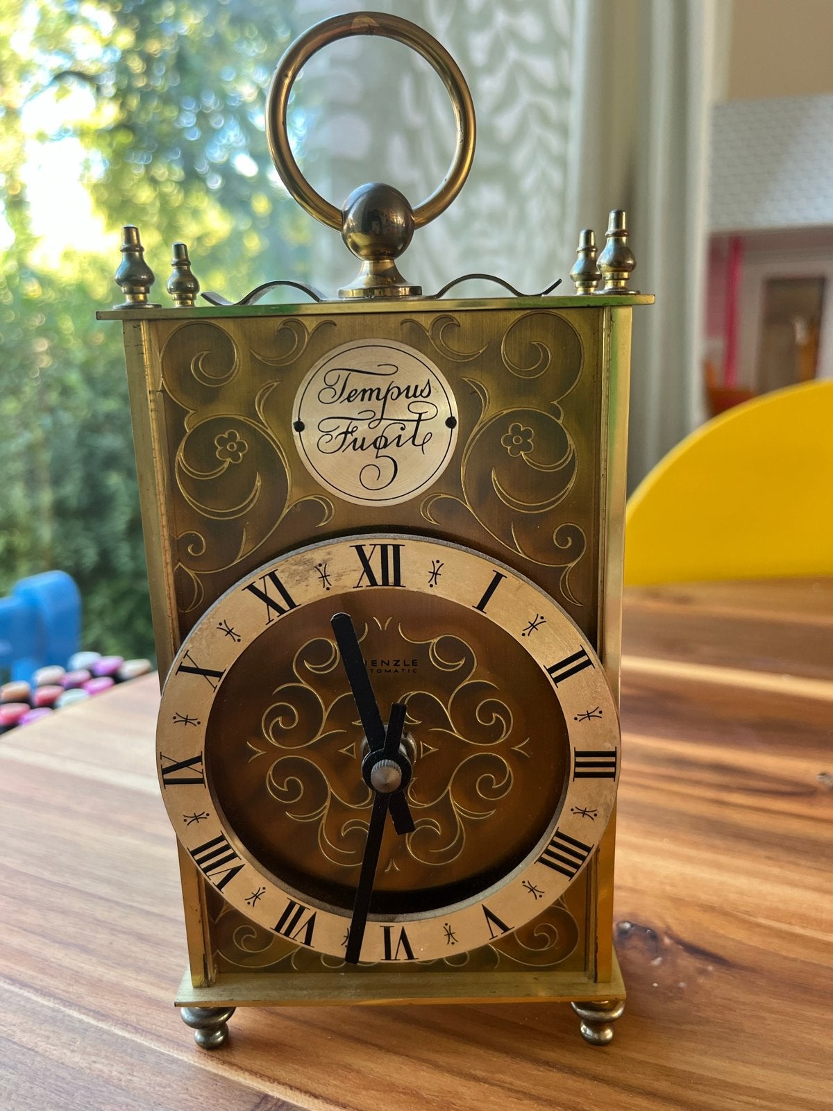 Vintage Antieke Kienzle Tempus Fugit Tafelklok, Ophalen of Verzenden
